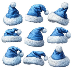 Santa set hats PNG with transparent background 
from different sides. Perfect for Christmas cards, banners, and holiday projects
