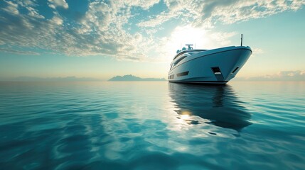 A sleek luxury yacht navigating calm turquoise waters, embodying the sense of adventure, wealth, and ultimate freedom