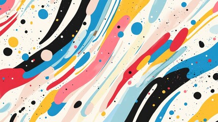 Seamless abstract background featuring vibrant lines dots and spots in a blend of white blue pink red yellow black and green colors