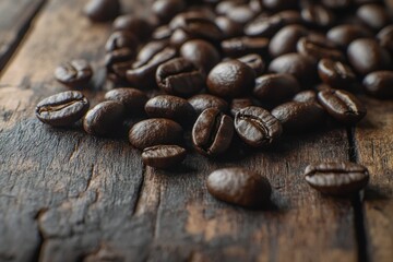 Fototapeta premium Fresh Coffee Beans on Rustic Wooden Surface