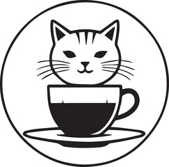 cat and coffee cup, abstract shape style, minimalism