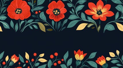 Botanical flower ethnic border motif seamless ornament pattern