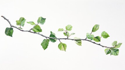 Oil painting of a green birch branch on a white background representing the birch tree commonly utilized in industries such as medicine cosmetics and food processing
