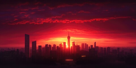 Fototapeta premium Stunning sunset view capturing the beauty of the skyline, Beautiful sunset over the skyline