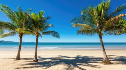 Fototapeta premium Serene Tropical Beach with Palm Trees and Clear Sky