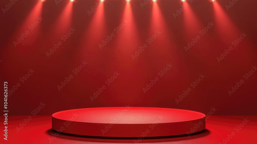 Poster red podium platform designed for product presentations 3d rendering of a luxurious pedestal stand di