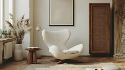 Modern Living Room with White Chair and Wooden Floor