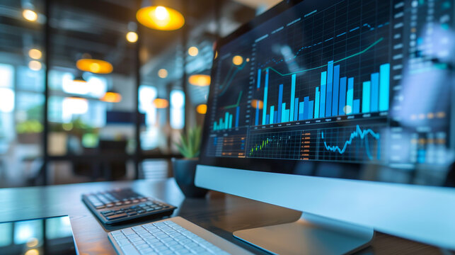 business audit data statistics display on computer screen in modern office