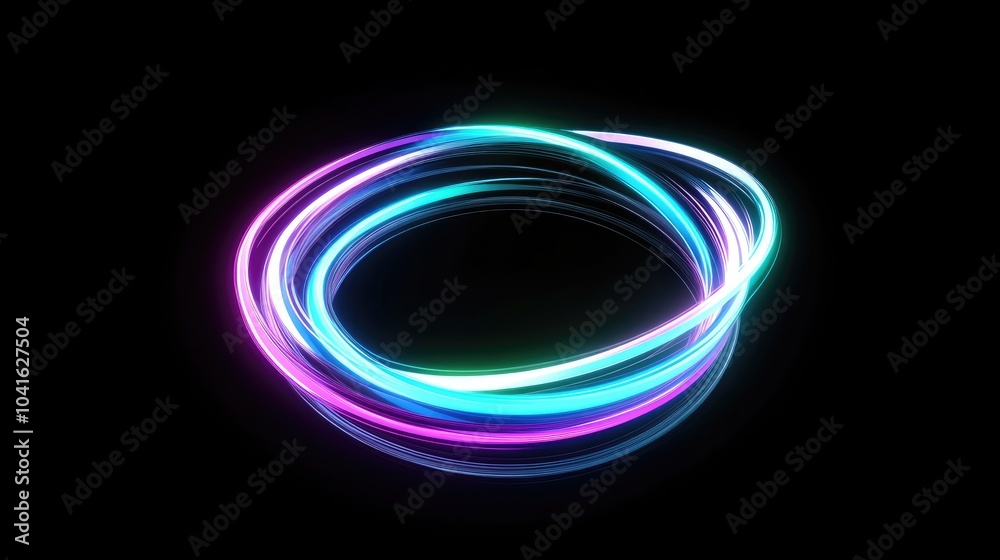 Poster neon circle lines in a 3d cartoon rendering with empty copy space isolated on a black background lon