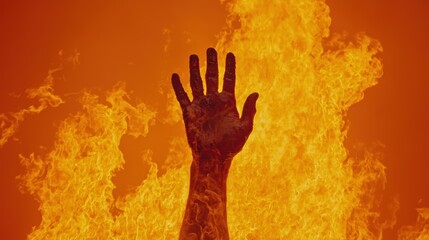 Obraz premium A Fiery Gesture The Symbolism of a Hand Reaching Through Flames in a Captivating Display of Heat and Passion