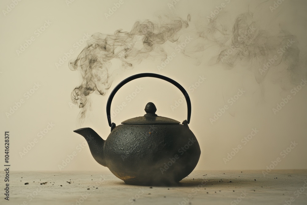 Aufkleber the tea kettle sits gracefully as steam rises in delicate lines, filling the muted space with warmth