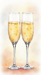 AI-Generated Watercolor Champagne Glasses: Elegant Illustration for Weddings, Events, and Celebrations