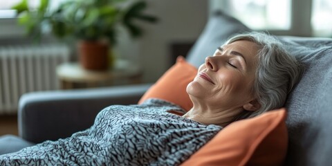 Serene Elderly Lady Resting in Couch