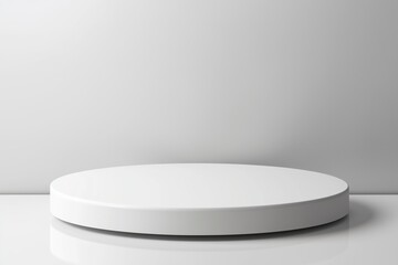 Blank white podium platform or pedestal with white background for product display. 