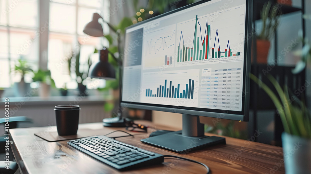 Canvas Prints business audit data statistics display on computer screen in modern office