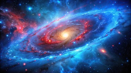 Fototapeta premium Blue galaxy with red accents stars nebulae outer space image