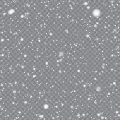 Winter Snowflakes Falling on Transparent Background for Christmas Design .Vector