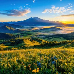Slovakian Sunrise: Majestic Mountain Valley in Natural Summer Landscape