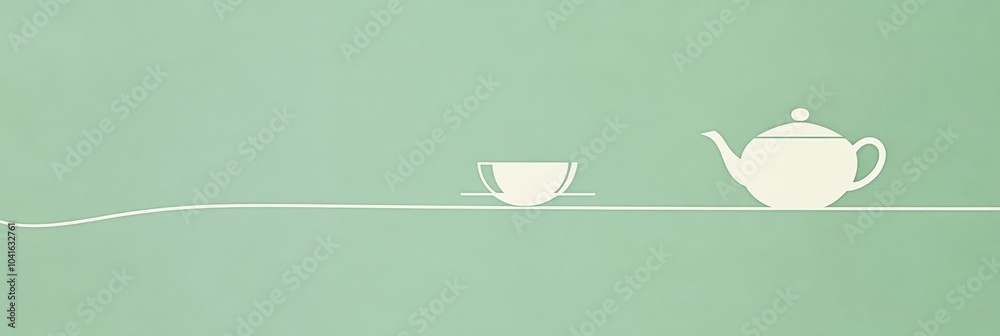 Poster a simple line drawing of a teapot and cup rests on a green-toned background, evoking a sense of calm