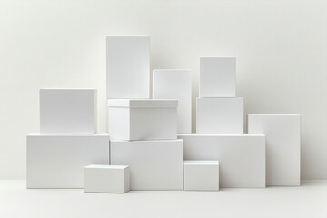 White Boxes Stacked on Light Background for Display