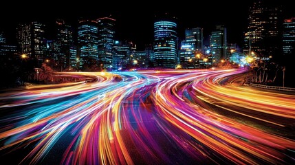 Obraz premium Futuristic City Scene at Night with Vibrant Lights
