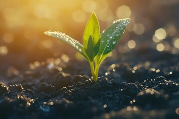 Fresh Sprout Emerging from Rich Dark Soil