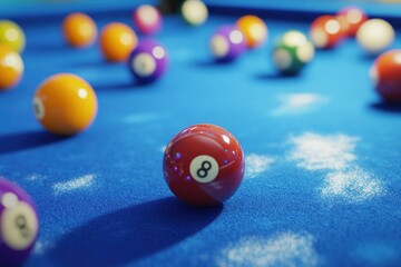 Colorful Pool Balls on Blue Felt Table