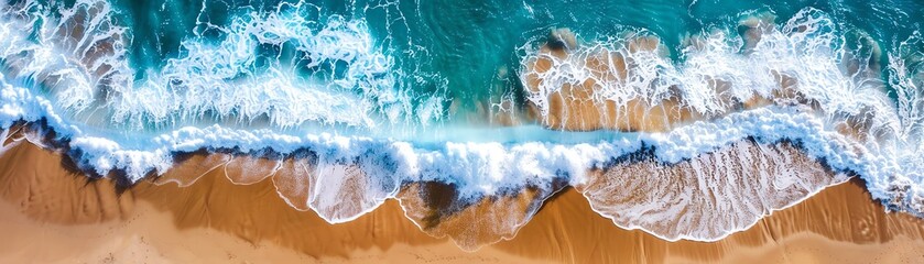 Aerial view of ocean waves crashing on shore.
