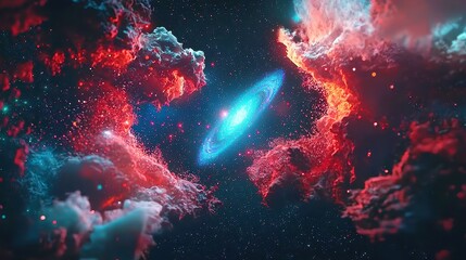 Joyful New Year Celebration Abstract Background, dynamic galaxy space theme, vibrant colors, swirling patterns, perfect for video openers, seamless loop, festive atmosphere