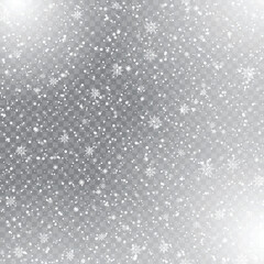 Winter Snowflakes Falling on Transparent Background for Christmas Design .Vector