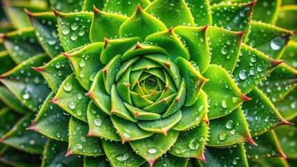 Botanical panoramic shot of Aeonium arboretum aloe flower in green color with water drops