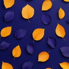 Obraz premium Orange Metallic Leaves Pattern on Violet Background