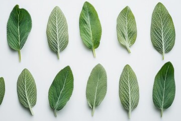 Fototapeta premium Variety of Green Leaves on White Background