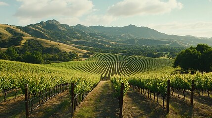 Naklejka premium Scenic Vineyard Landscape in Sunny Countryside