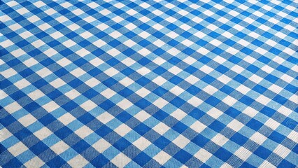 Blue checkered pattern tablecloth fabric background