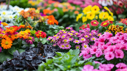 Obraz premium Butterfly garden plants being arranged in a dedicated section of a garden, with brightly colored flowers designed to attract butterflies
