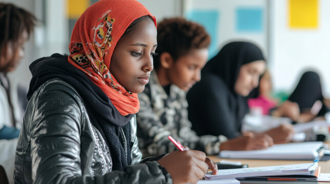 Dedicated volunteers providing essential support and resources to refugees in a community center, emphasizing compassion and integration into society