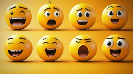 Obraz premium a comprehensive collection of yellow emoji faces in vector graphic style, illustrating a variety of emotions including excitement, boredom, fear, and contentment. 