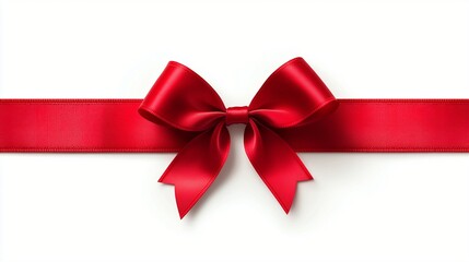 Elegant red satin ribbon with a perfectly tied bow adorns a pristine white background, symbolizing gift-giving, celebration, and festive occasions.