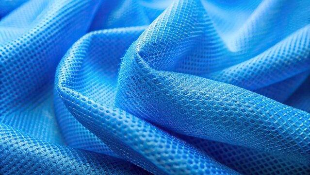 Blue non woven fabric texture polypropylene fabric detail with wrinkles and roughness selective focus reflected