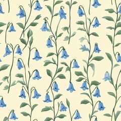 Vintage retro style bluebell pattern on vintage page background, seamless repeating pattern, minimal pattern bluebells, vintage flowers, retro floral, seamless bluebell pattern, wallpaper, gift wrap