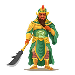 Guan Yu Chinese Warrior Cartoon Illustration Vector