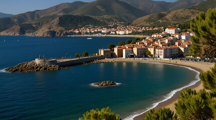 Fototapeta premium Seaside of BanyulssurMer PyreneesOrient.generative.ai