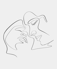 Abstract line art depicting two faces, drawn in a continuous minimalist style, representing intimacy and connection through simplicity.