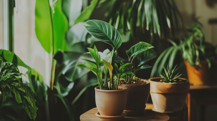 Obraz premium The houseplants are simply arranged, adding natural beauty and tranquility to the space.