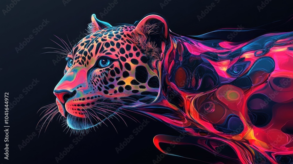 Wall mural a vibrant, abstract representation of a leopard, blending realism with colorful patterns.
