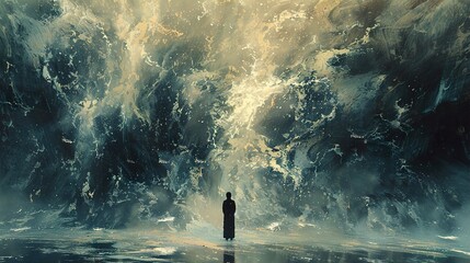 Obraz premium Silhouette Figure in a Dreamlike Abstract Landscape