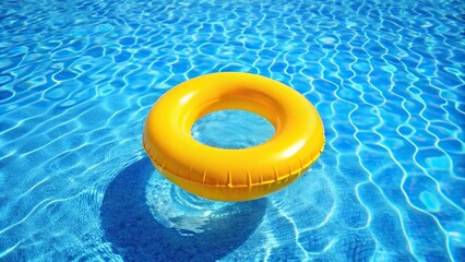 Bright yellow inflatable ring floating in a blue pool