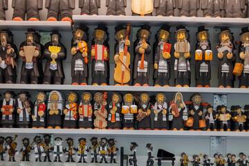 Street shop with handmade figurines of Jews in traditional costumes, Prague, Czech Republic