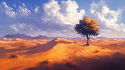 Lonely Tree in Desert Landscape